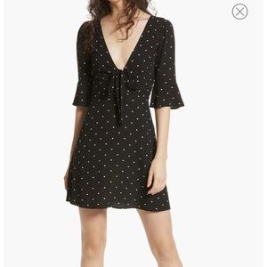 Free People All Yours Mini Dress In Black and White Polka Dot Size 4 Retro